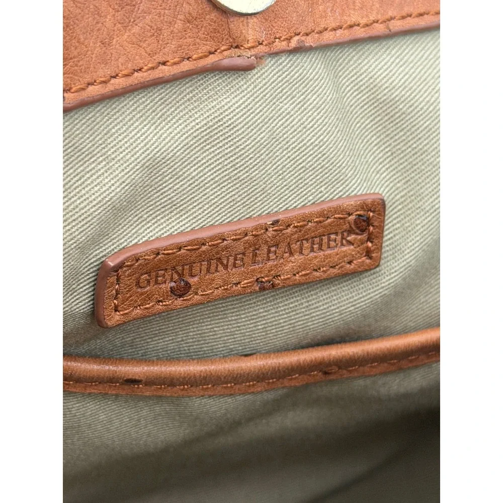 GILI Ostrich Embossed Leather Satchel Handbag Cognac Brown Gold Tone Hardware